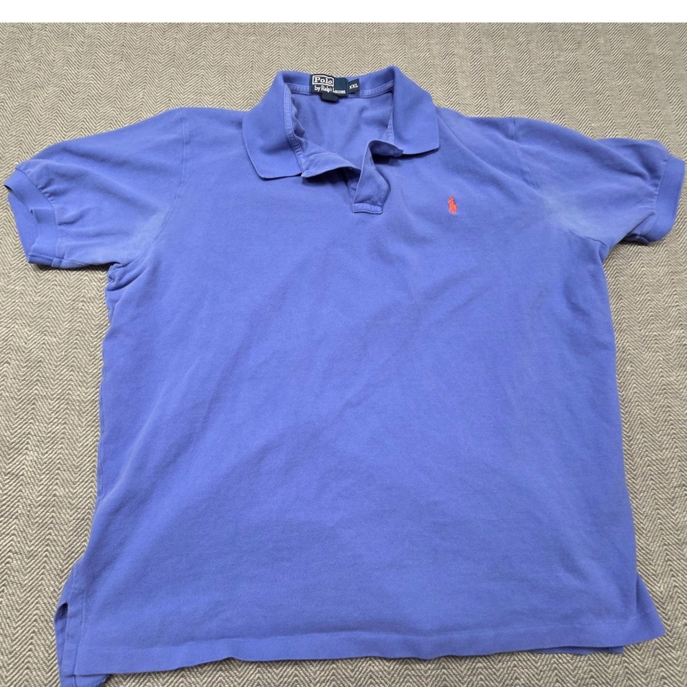 Polo Ralph Lauren Mens XXL Blue Short Sleeve Cotton Pique Polo Shirt Orange Pony